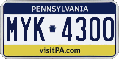 PA license plate MYK4300