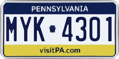 PA license plate MYK4301