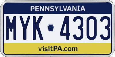 PA license plate MYK4303