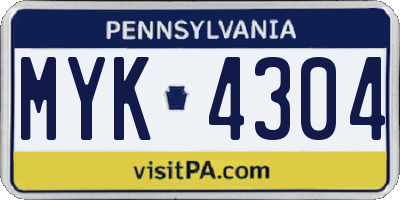 PA license plate MYK4304