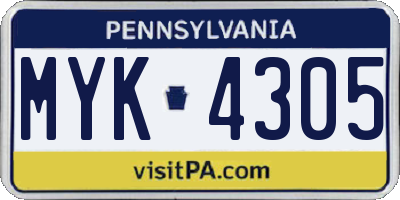 PA license plate MYK4305