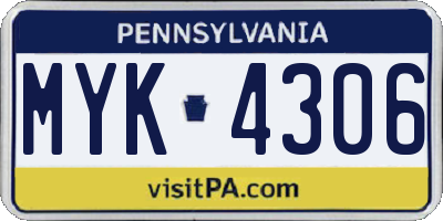 PA license plate MYK4306
