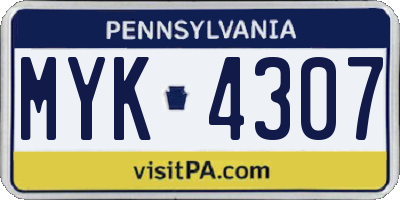PA license plate MYK4307