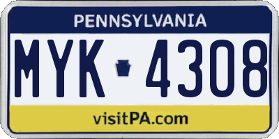 PA license plate MYK4308