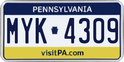 PA license plate MYK4309