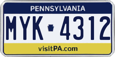 PA license plate MYK4312
