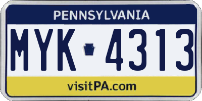 PA license plate MYK4313