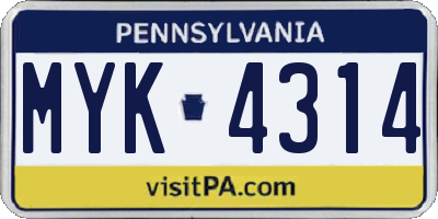 PA license plate MYK4314