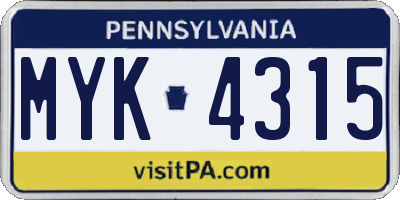 PA license plate MYK4315