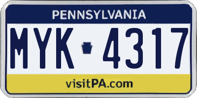 PA license plate MYK4317