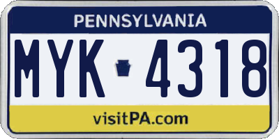 PA license plate MYK4318