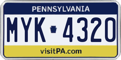 PA license plate MYK4320