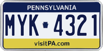 PA license plate MYK4321