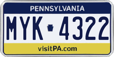 PA license plate MYK4322