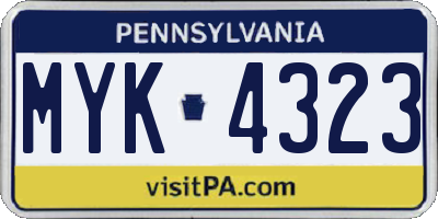PA license plate MYK4323