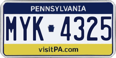 PA license plate MYK4325