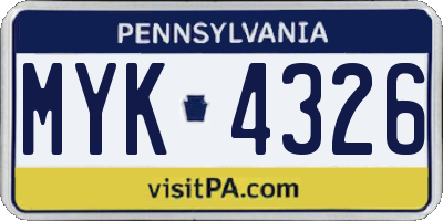 PA license plate MYK4326