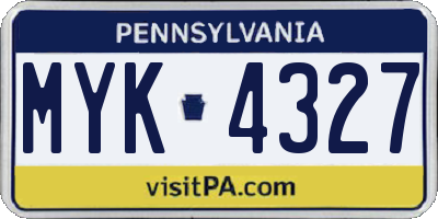 PA license plate MYK4327