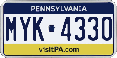 PA license plate MYK4330