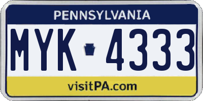 PA license plate MYK4333