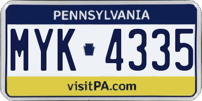PA license plate MYK4335