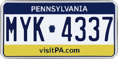 PA license plate MYK4337