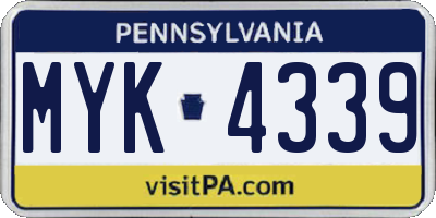 PA license plate MYK4339