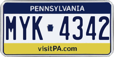 PA license plate MYK4342