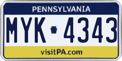 PA license plate MYK4343