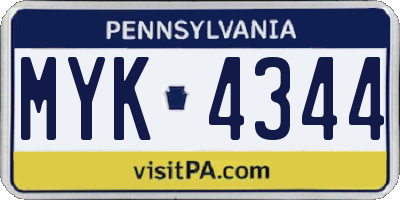 PA license plate MYK4344