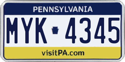 PA license plate MYK4345