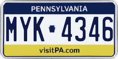 PA license plate MYK4346