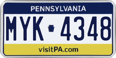 PA license plate MYK4348