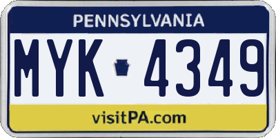 PA license plate MYK4349