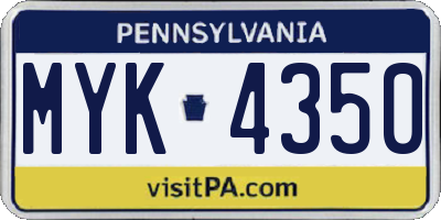 PA license plate MYK4350