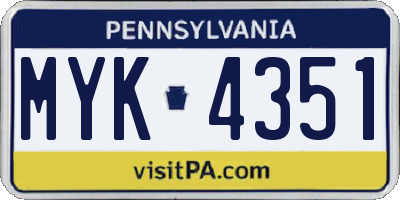PA license plate MYK4351