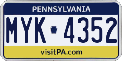 PA license plate MYK4352