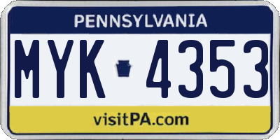 PA license plate MYK4353