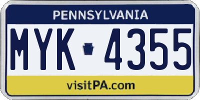 PA license plate MYK4355