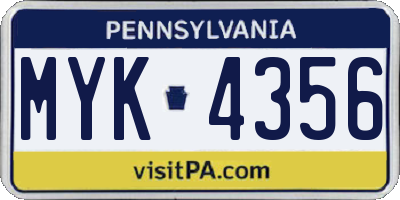 PA license plate MYK4356