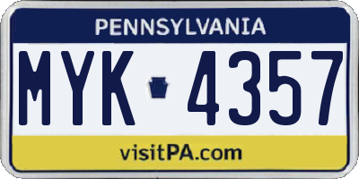 PA license plate MYK4357
