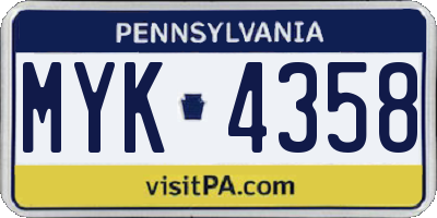 PA license plate MYK4358