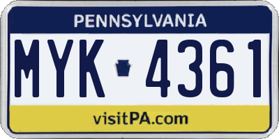 PA license plate MYK4361