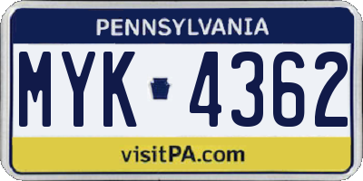 PA license plate MYK4362