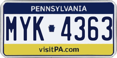PA license plate MYK4363