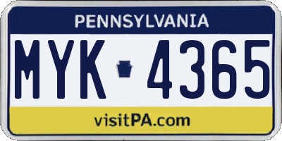 PA license plate MYK4365