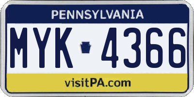 PA license plate MYK4366