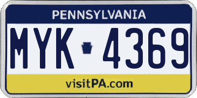 PA license plate MYK4369