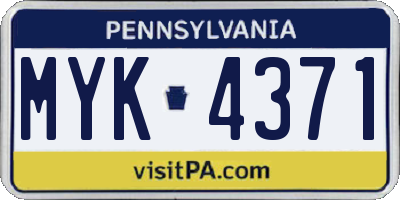 PA license plate MYK4371
