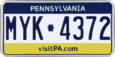 PA license plate MYK4372